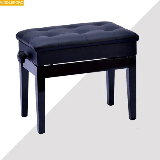 OEM Quality Solid Wood Black Leather Wooden Black Piano Bench Adjustable with Storage 
